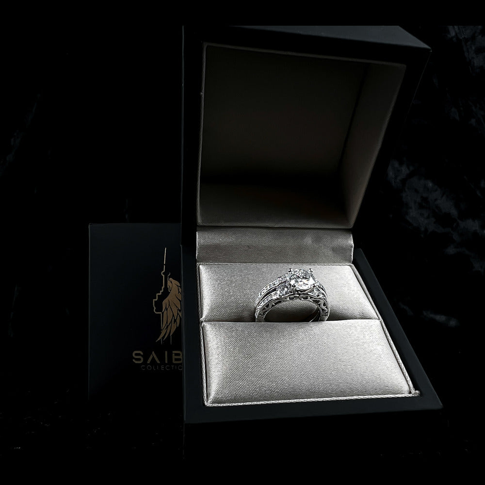 Triple Tier Stone Wedding Ring Set