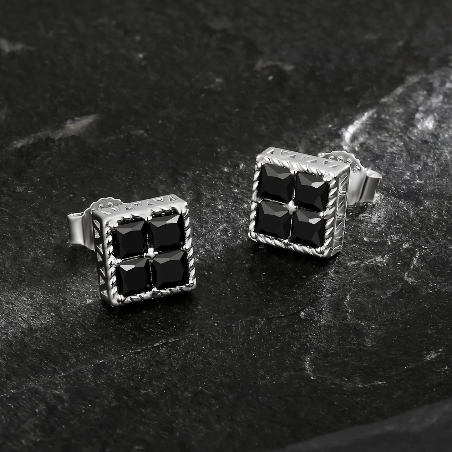 Princess Cut Black Stud Earrings