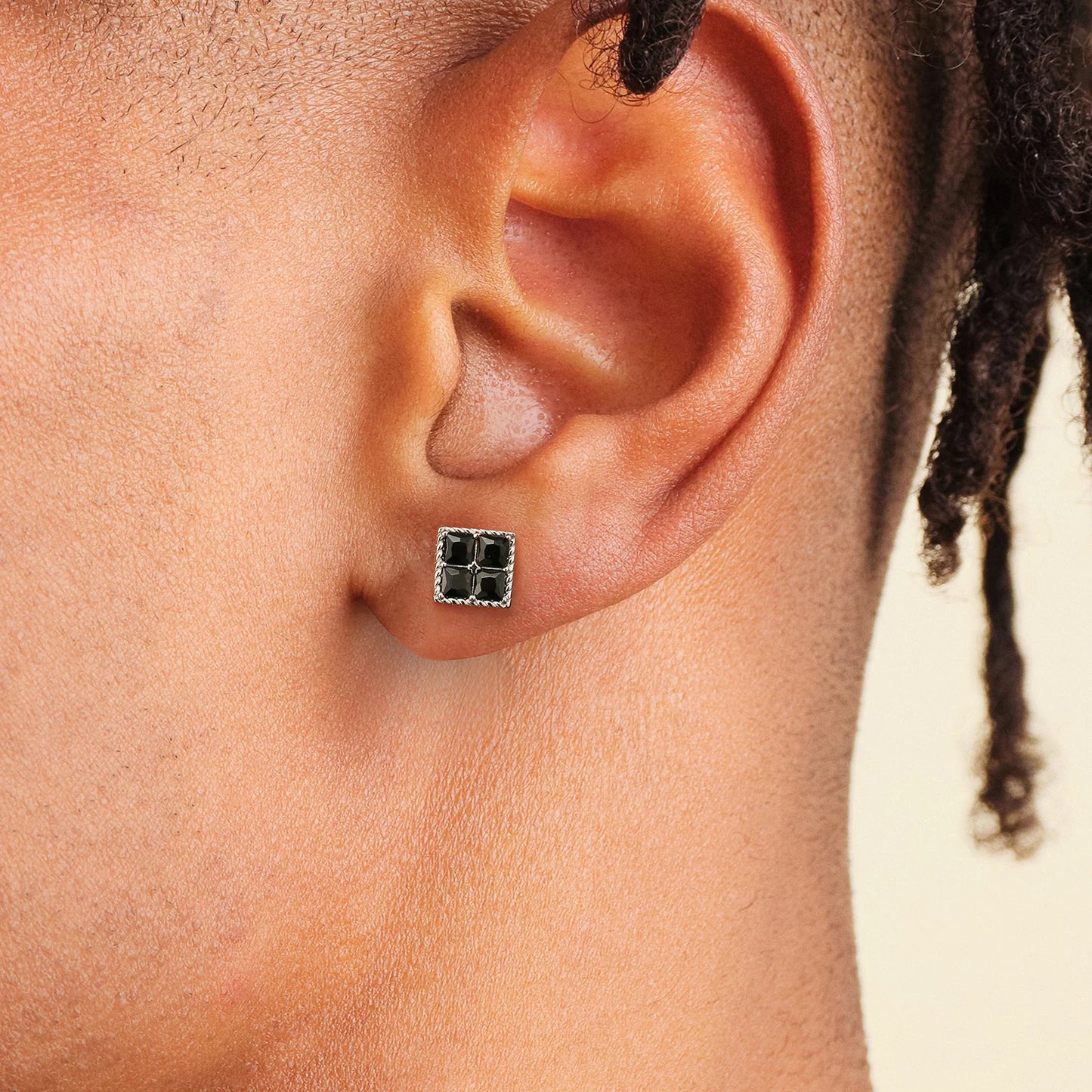 Princess Cut Black Stud Earrings