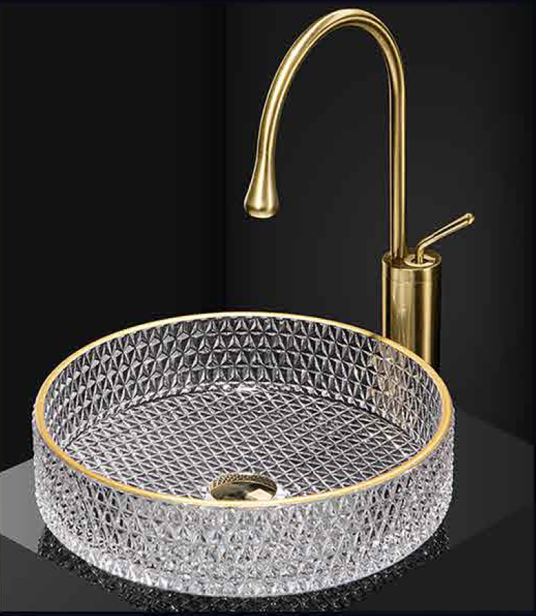 Glass Flat Base Round Vessel Sink