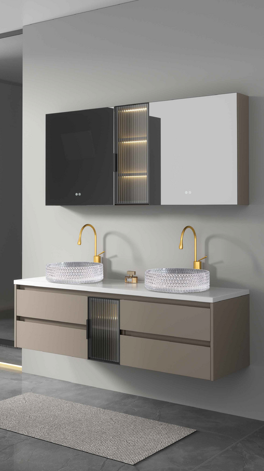 Large Fluted Glass Vanity Set