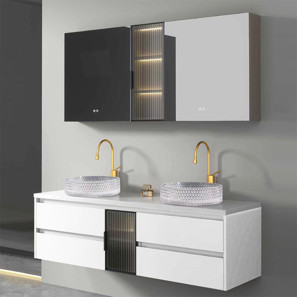 Large Fluted Glass Vanity Set